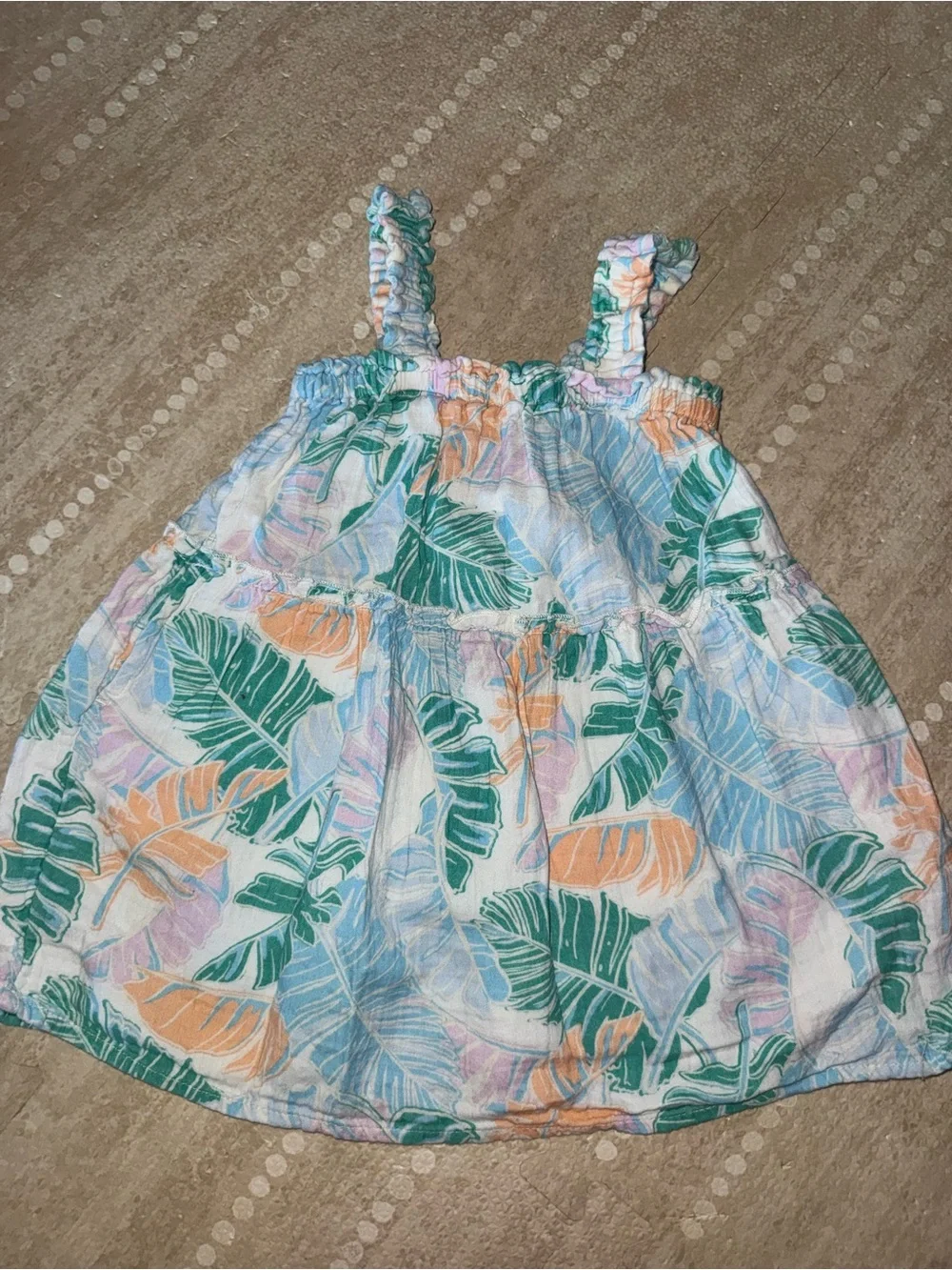 Cat & Jack Tropical Leaf Sundress in White, Green, Blue, Peach